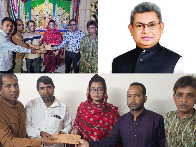 সনাতন ধর্মাবলম্বীদের সঙ্গে শুভেচ্ছা বিনিময়ে অ্যাড. ড. শামীম আল সাইফুল সোহাগের সহধর্মিণী